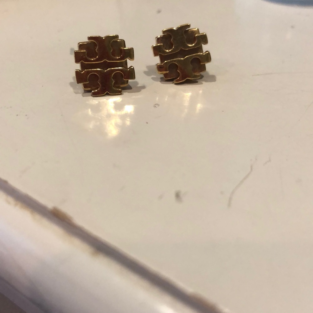 Gold Tory Burch logo stud earrings